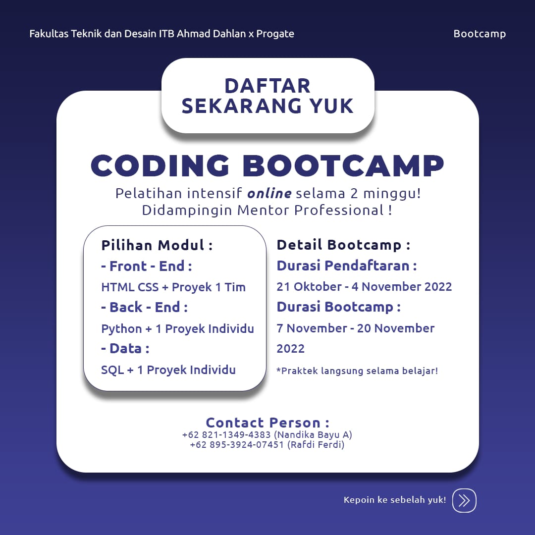 BootCamp Fakultas Teknik dan Desain ITB AD X PROGATE